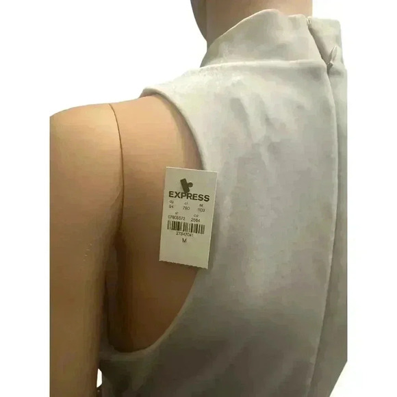 EXPRESS Velvet Ruched Side High Neck Soft Grey Side Slit  Maxi Dress Size: M - Picture 6 of 7